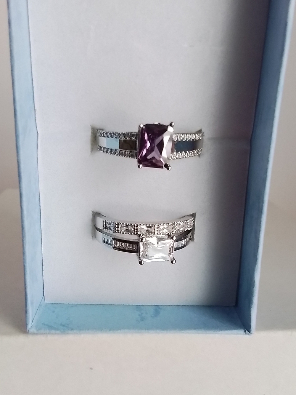 Purple and Clear CZ Stone Ring Set, Size 9